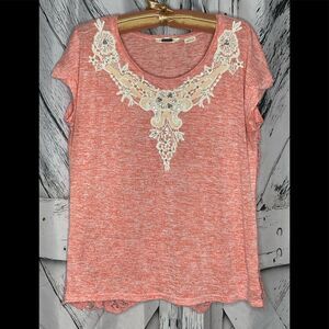 MISS ME Blush T-Shirt Lace & Rhinestones